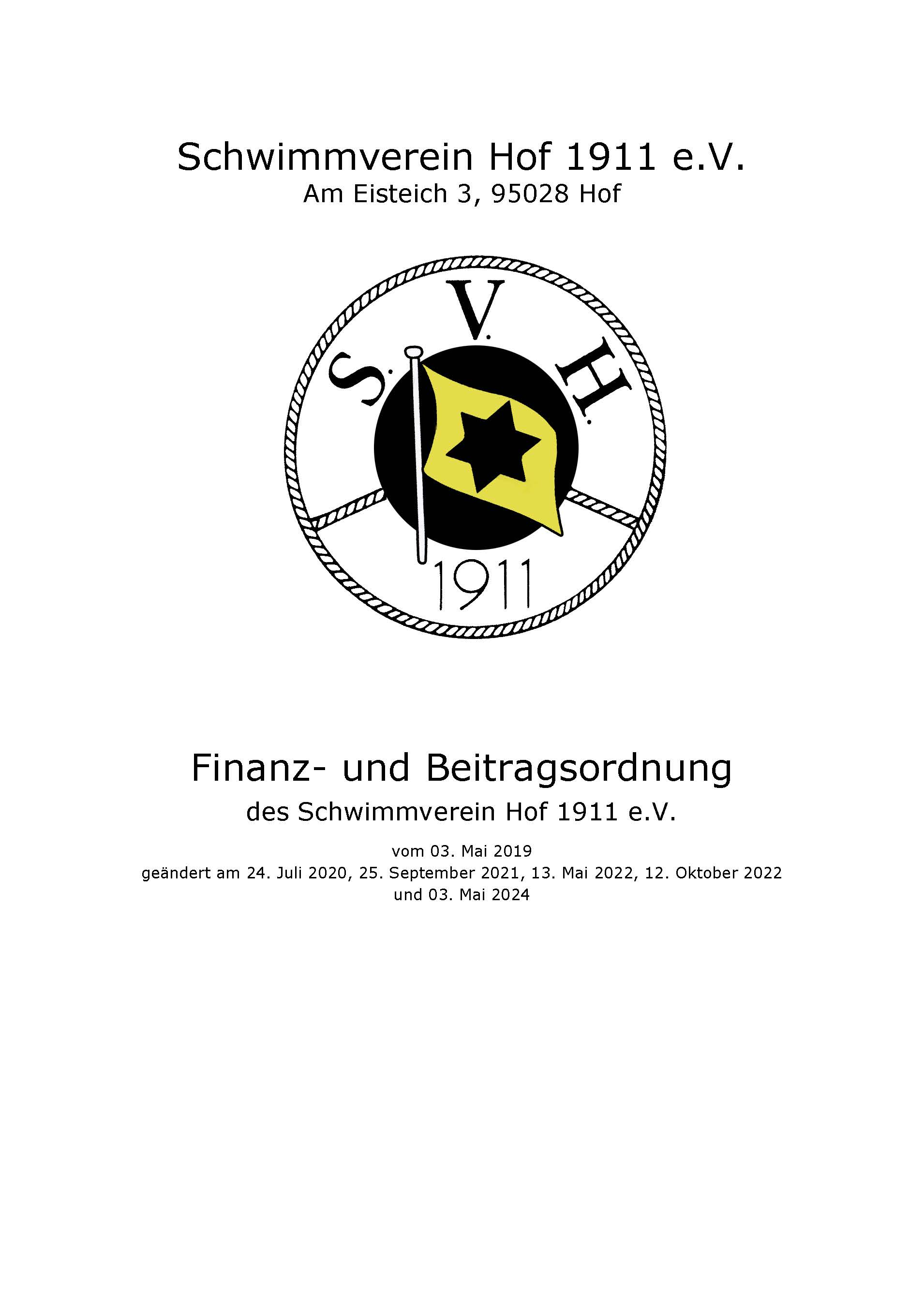 Finanz- und Beitragsordnung des Schwimmverein Hof 1911 e.V.